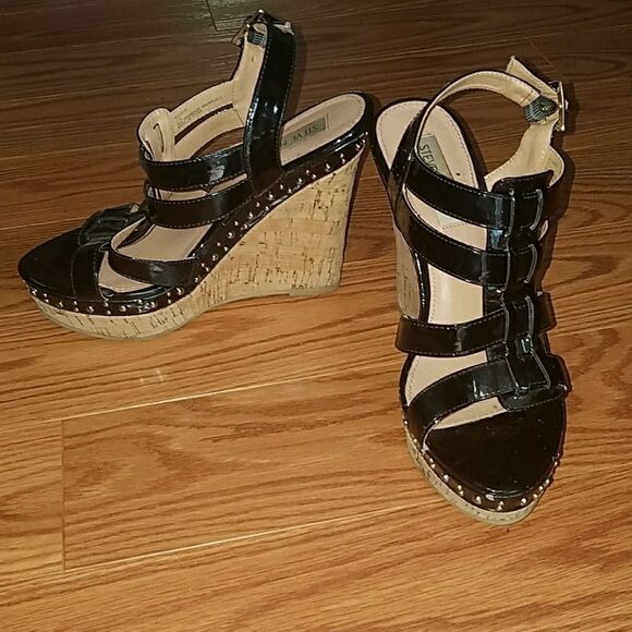 Steve Madden cork wedge  black platforms Sz. 7.5 - Picture 1 of 7